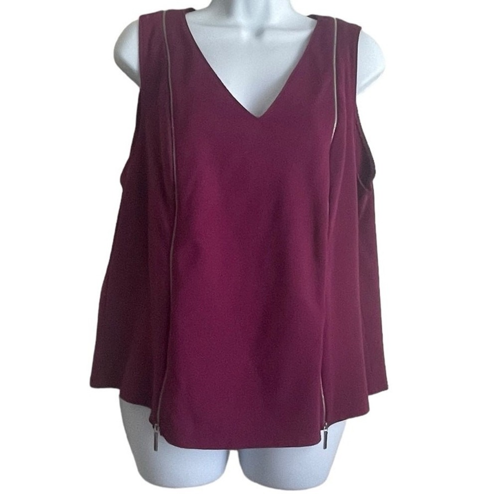 Lane Bryant Women Tunic‎ Top 14/16 Wine Stretch Asymmetrical Zipper Futuristic